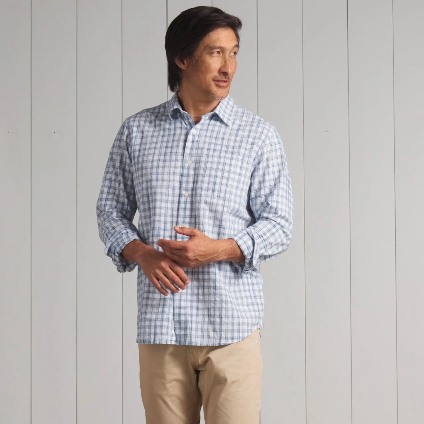 Button Down Space Dyed Gingham Shirt - Sky Blue