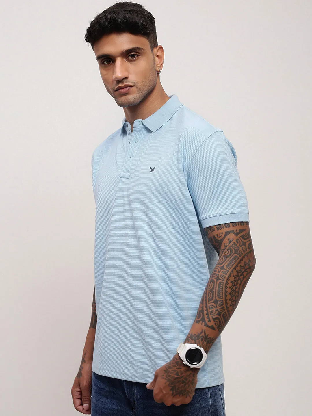 Men's Blue Solid Polo Collar T-Shirt Generic product ribbon playfulness