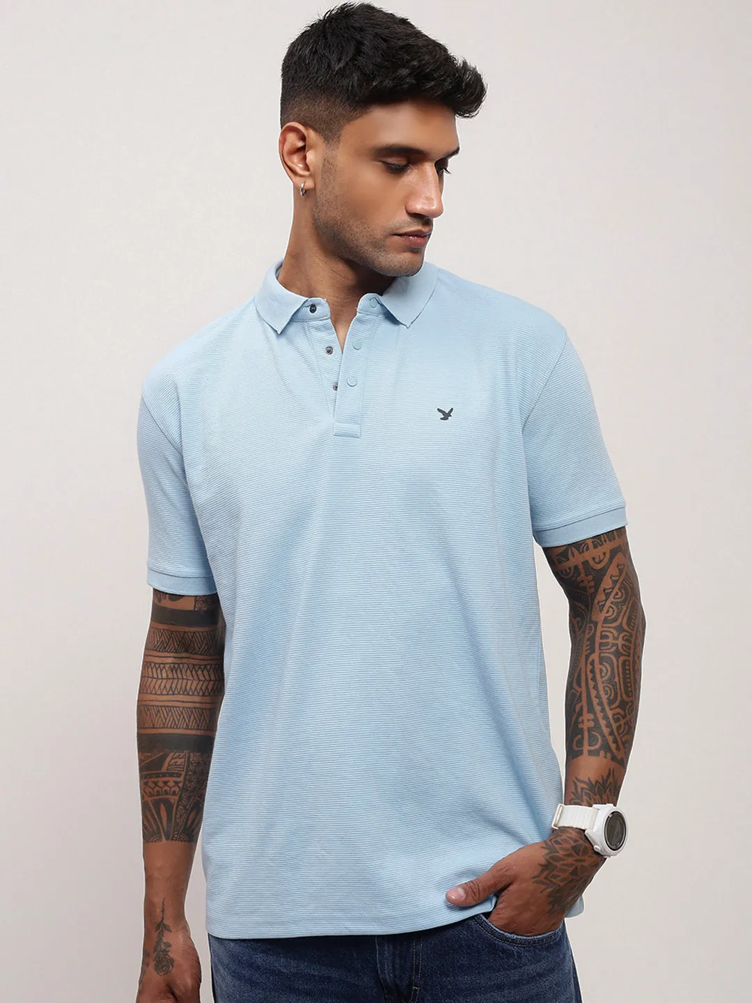 Men's Blue Solid Polo Collar T-Shirt product innovation potential