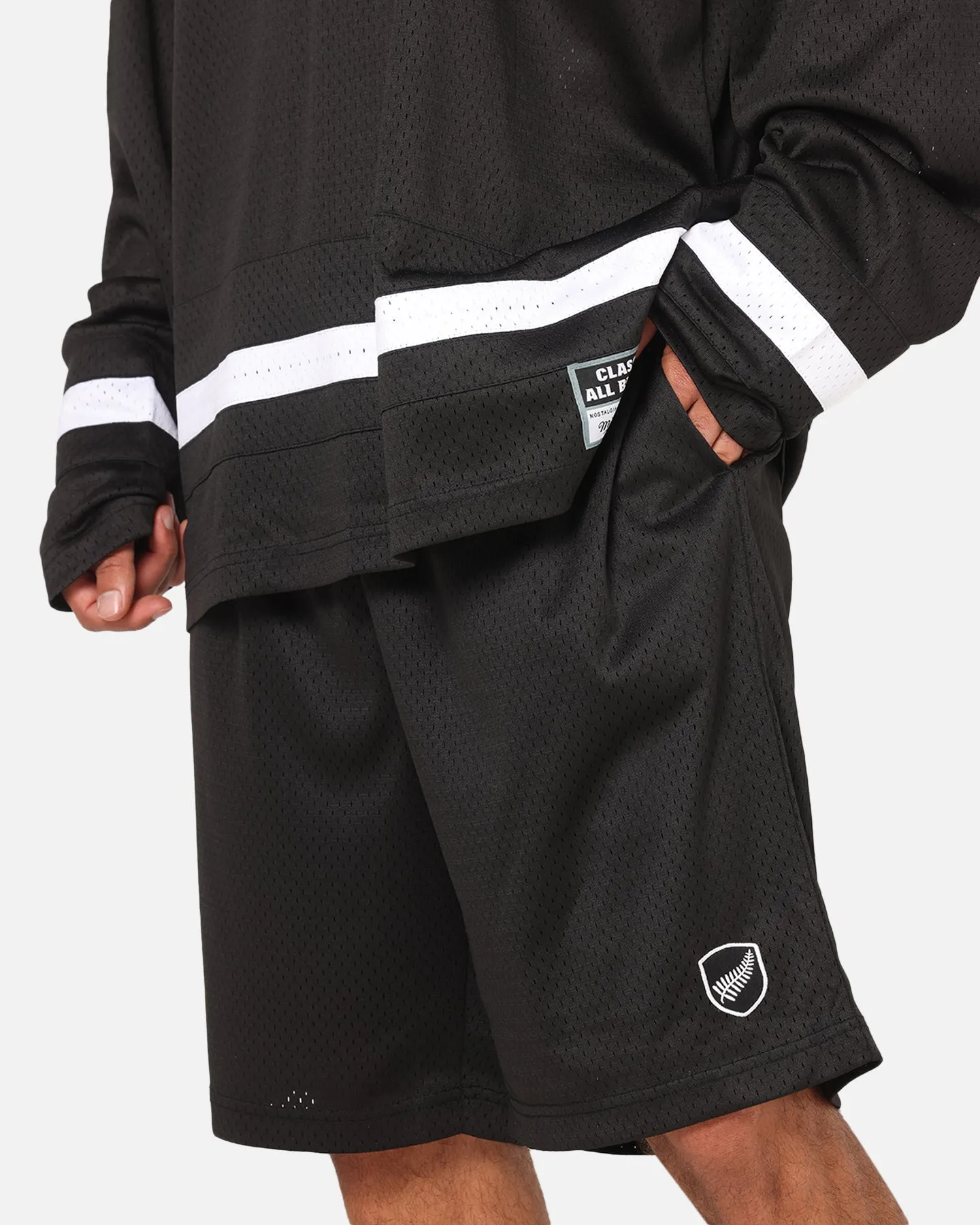No Ride Up Silicone Grip Easy Fit Mitchell & Ness All Black Rugby Union Classic Mesh Shorts Solid Black