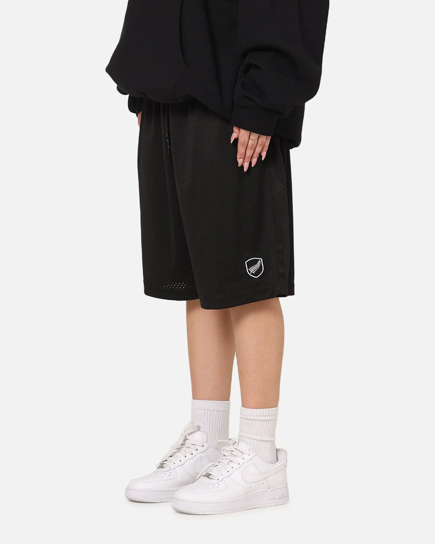 Mitchell & Ness All Black Rugby Union Classic Mesh Shorts Solid Black Non slip grip button fly