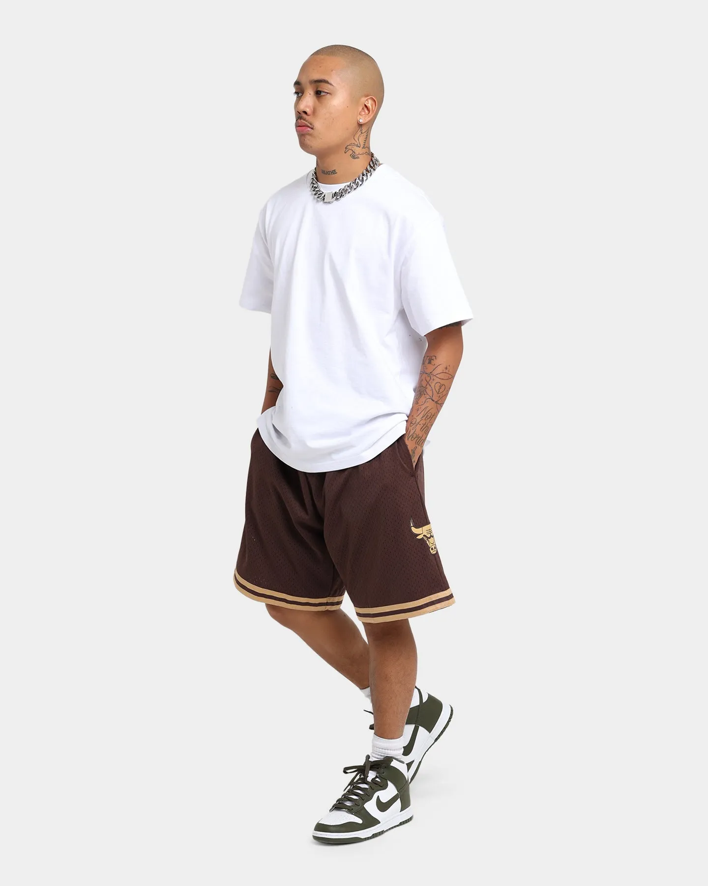 skin friendly semi - formal event Mitchell & Ness Chicago Bulls Lux Brown Swingman Shorts Baroque Brown