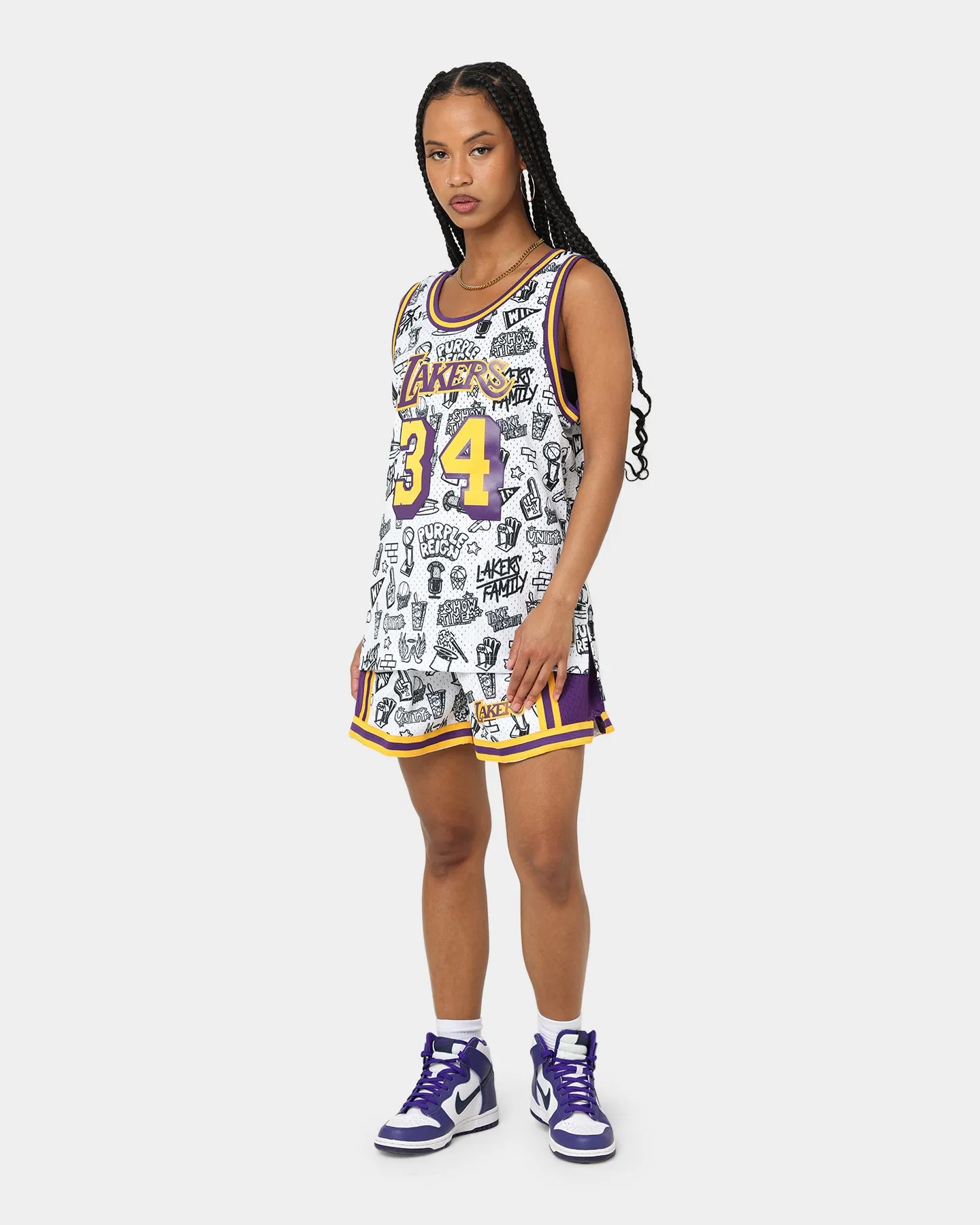 Chic Comfort Mitchell & Ness Women's Los Angeles Lakers Doodle Shorts White