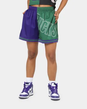Mitchell & Ness Women's Milwaukee Bucks Big Face 5.0 Shorts Purple Moisture Controlled Lining Light Layer