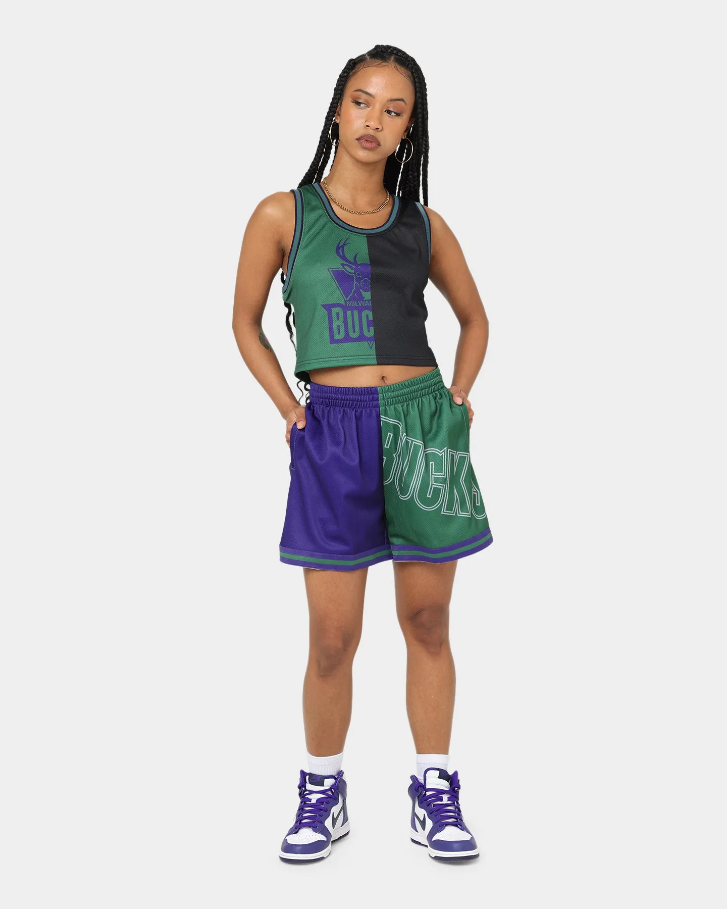 Mitchell & Ness Women's Milwaukee Bucks Big Face 5.0 Shorts Purple Stretch Fit