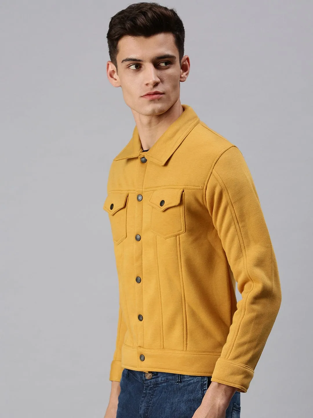 Men's Yellow Front Open Sweatshirt Versatile Jacket