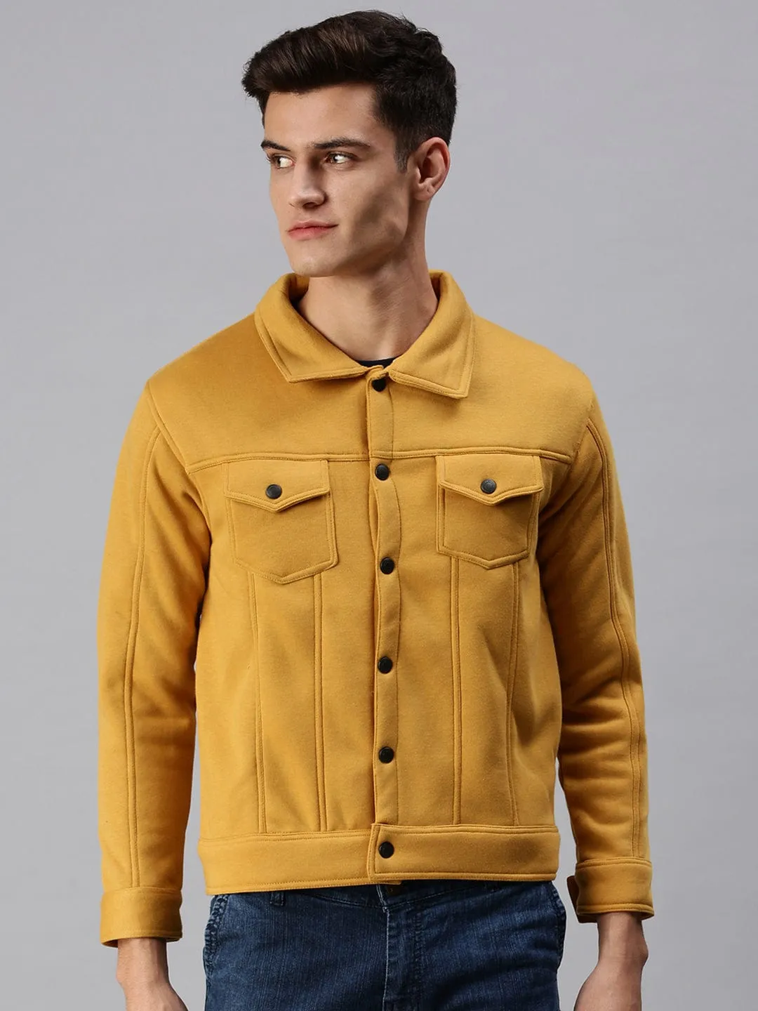 Trendy Layer Men's Yellow Front Open Sweatshirt