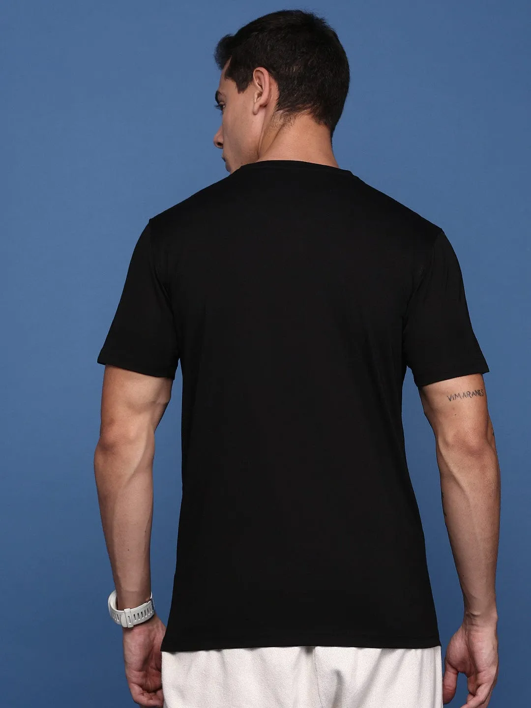Men's Black Henley Neck Cotton Slim Fit Solid T-Shirt Casual Vibes