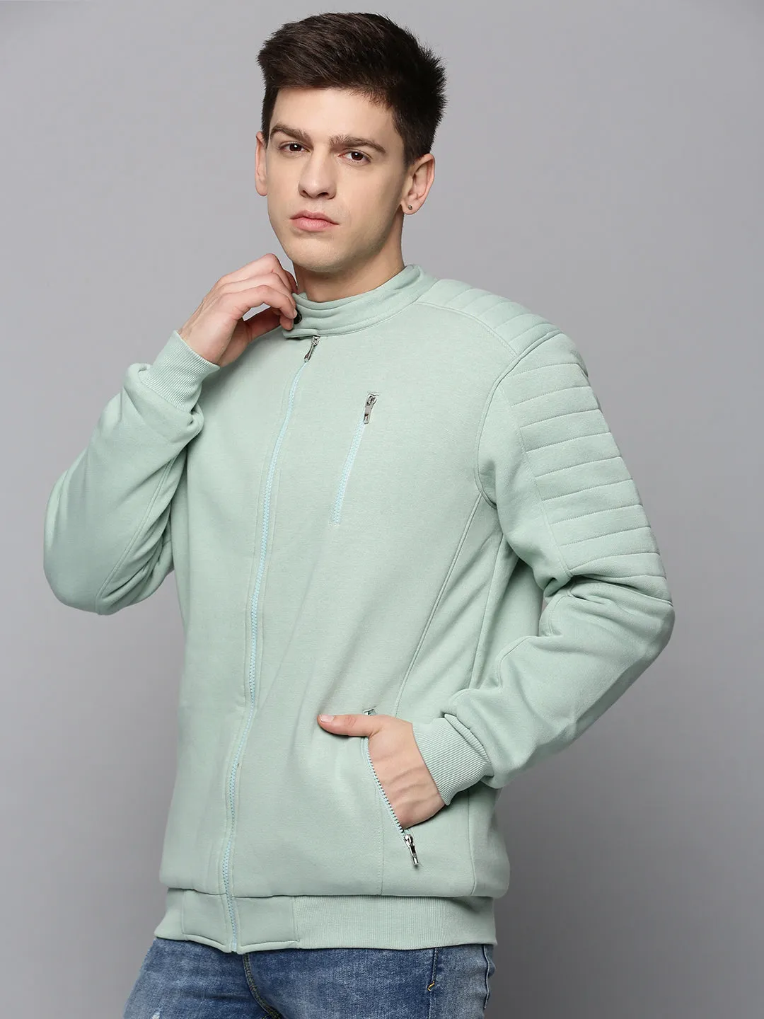 Men's Green Solid Sweatshirt Formal Casual Essential Bold