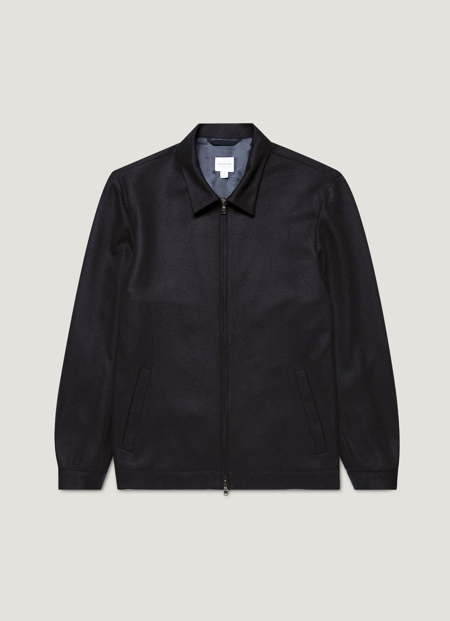 Men's Boiled Wool Harrington Jacket in Navy SeamlessShoulderPanels Flatlock stitching