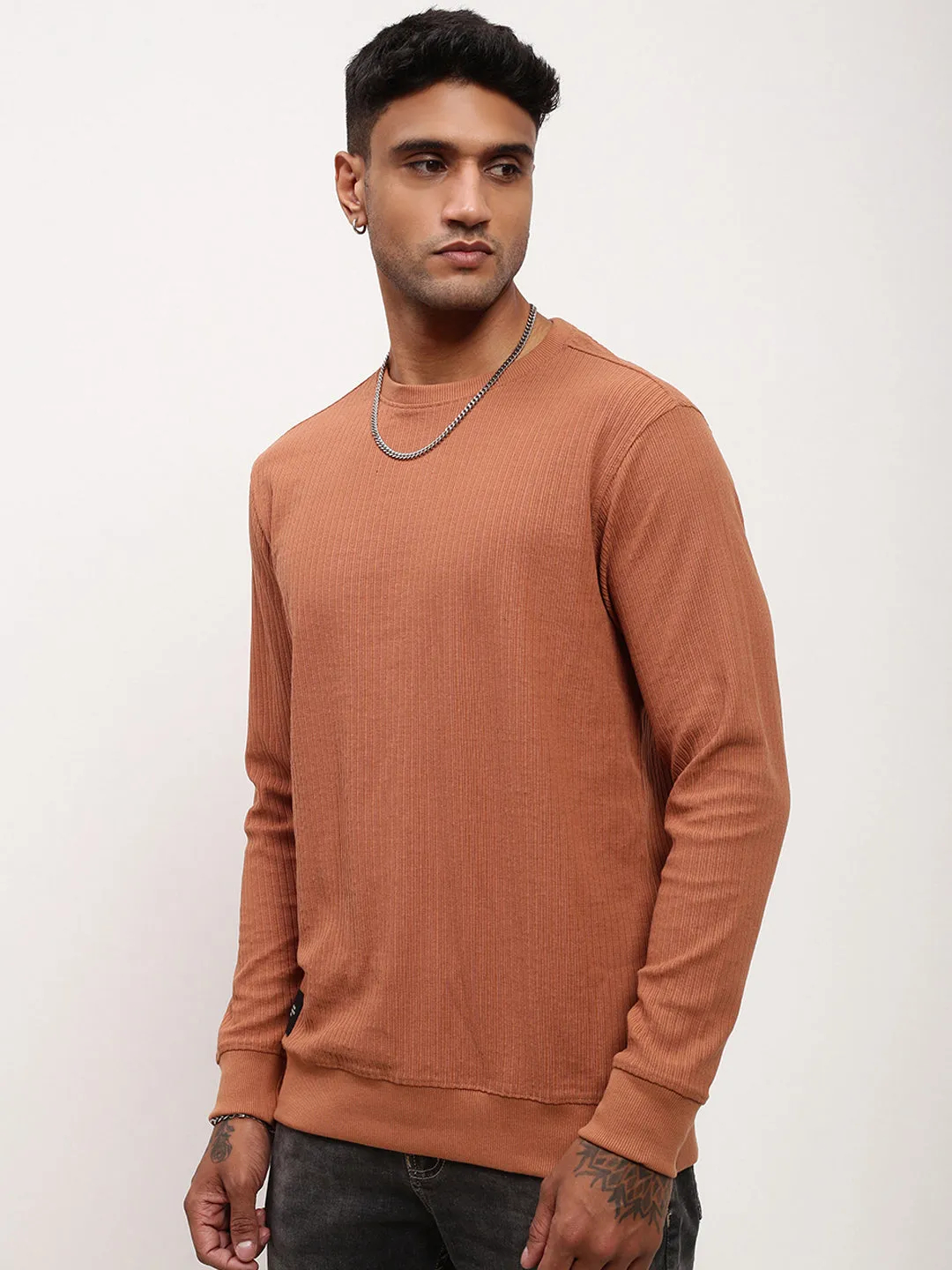 Men's Rust Round Neck Sweatshirt product twill durability tie dye