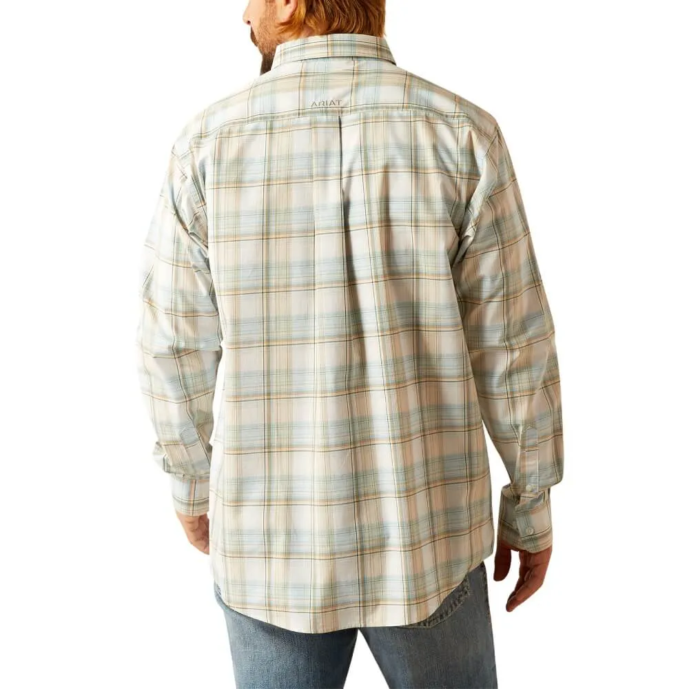 Ariat Men's Pro Series Georgie L/S Classic Fit Western Button Down Shirt in Light Turquoise Plaid Sleeveless freedom Basic Piece