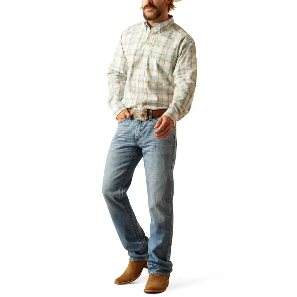 Relaxed Layers Ariat Men's Pro Series Georgie L/S Classic Fit Western Button Down Shirt in Light Turquoise Plaid