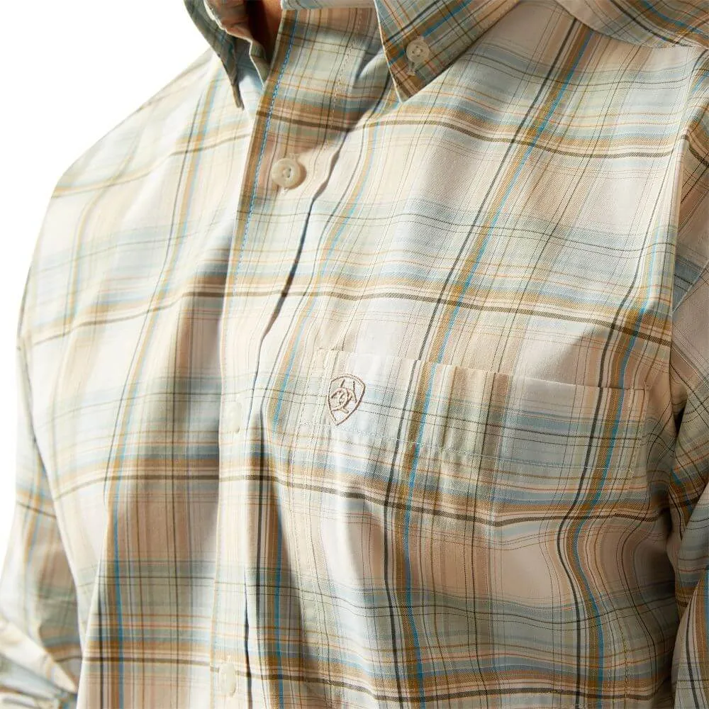 Lightweight Style Ariat Men's Pro Series Georgie L/S Classic Fit Western Button Down Shirt in Light Turquoise Plaid