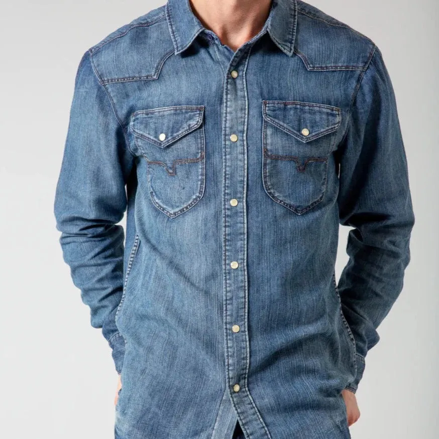 Kimes Ranch Men's Grimes Denim Snap Shirt- Dark Indigo NonIronTechnology School Uniform