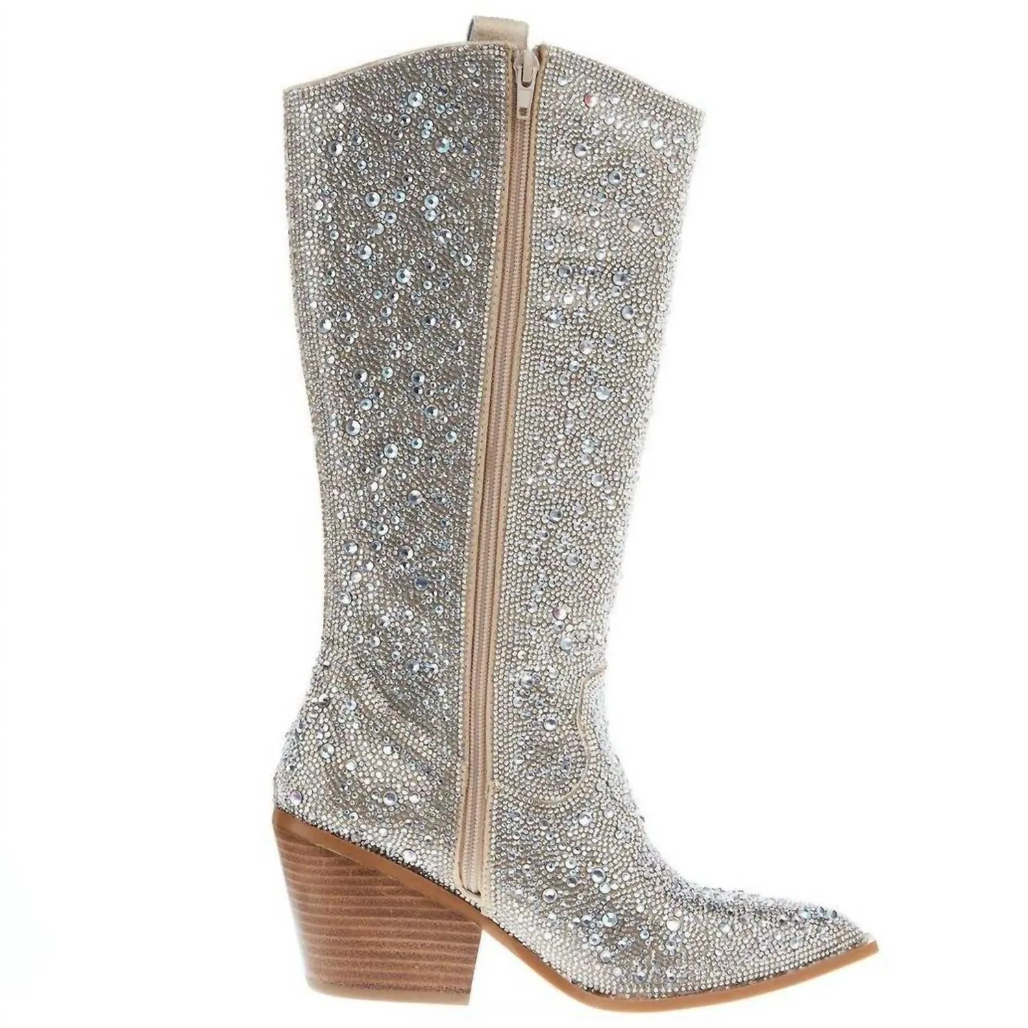 Women's Glitzy Boot In Clear Rhinestone Dark Tone Perforated Ventilation