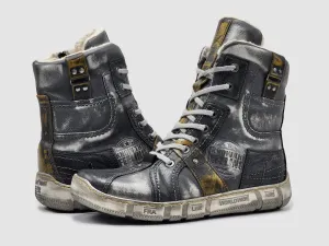 Neutral Accent Basic Line Men's Tall Comfort Thick Wool Lined Zip-Up Leather Boots In Grey/yellow