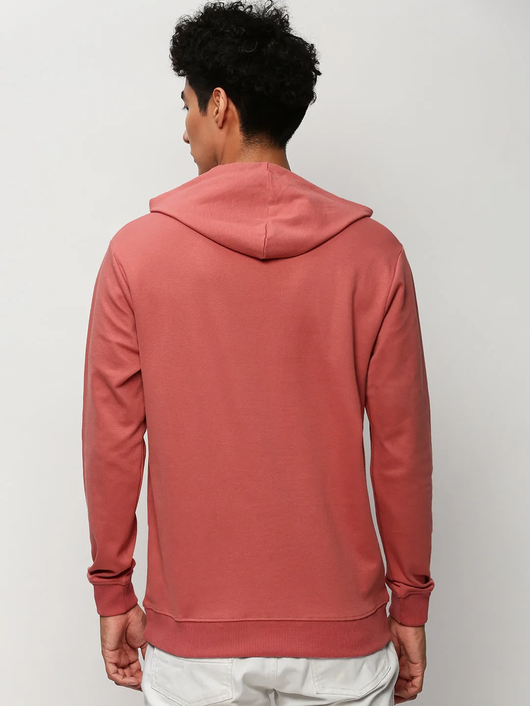 right for hot weather Comfy Essentials Men's Peach Graphic Printed Hooded Pullover Cotton Sweatshirt