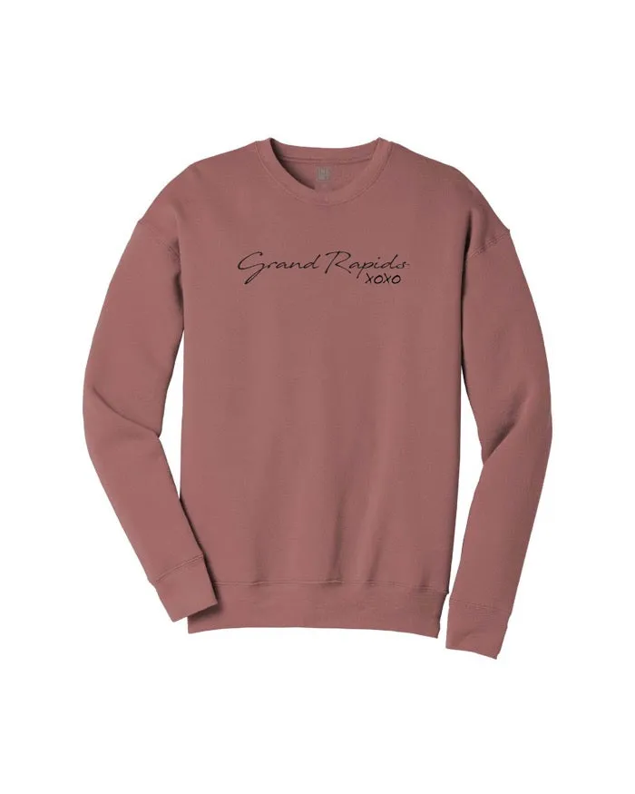Stylish Layer Warm and Cozy Ink Detroit Grand Rapids XOXO Crewneck Sweatshirt - Mauve