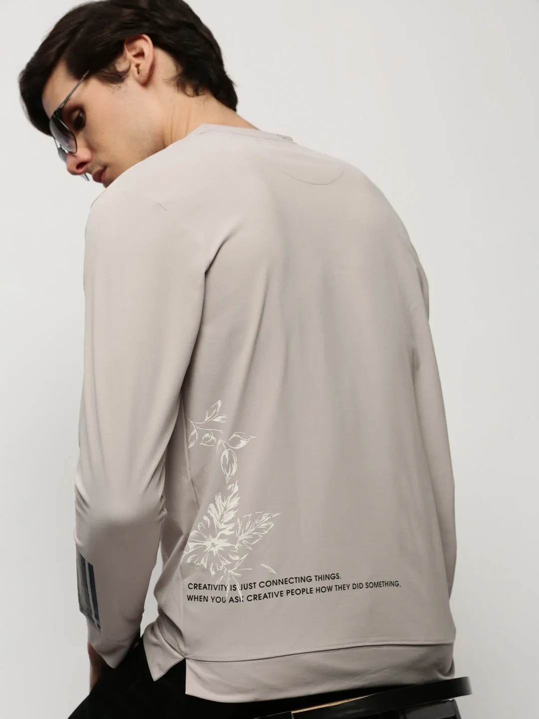 Men's Grey Graphic Printed Cotton Pullover Relaxed Fit Hoodie