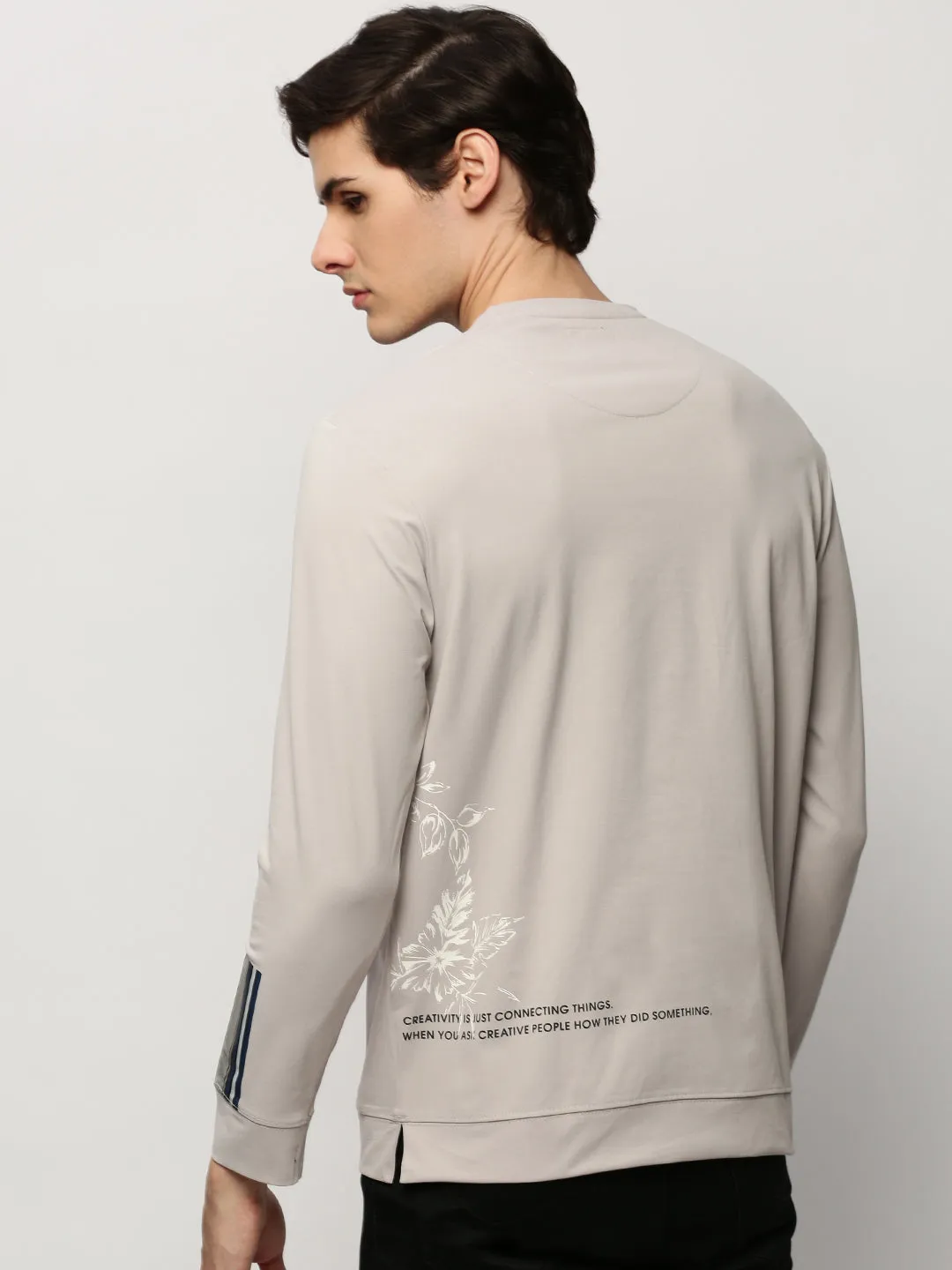 Men's Grey Graphic Printed Cotton Pullover product cost effectiveness product smooth sleekness