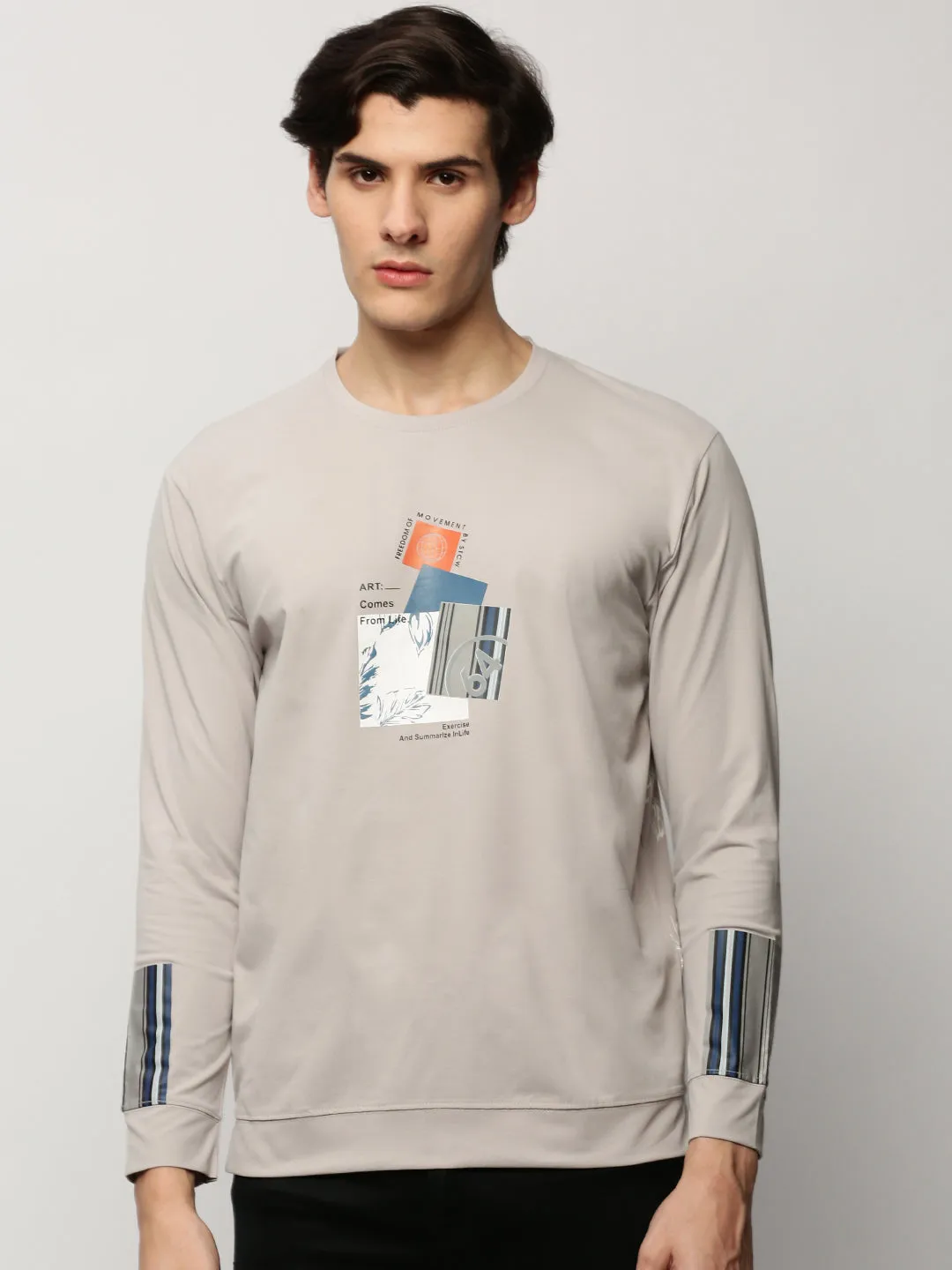 product label information Men's Grey Graphic Printed Cotton Pullover