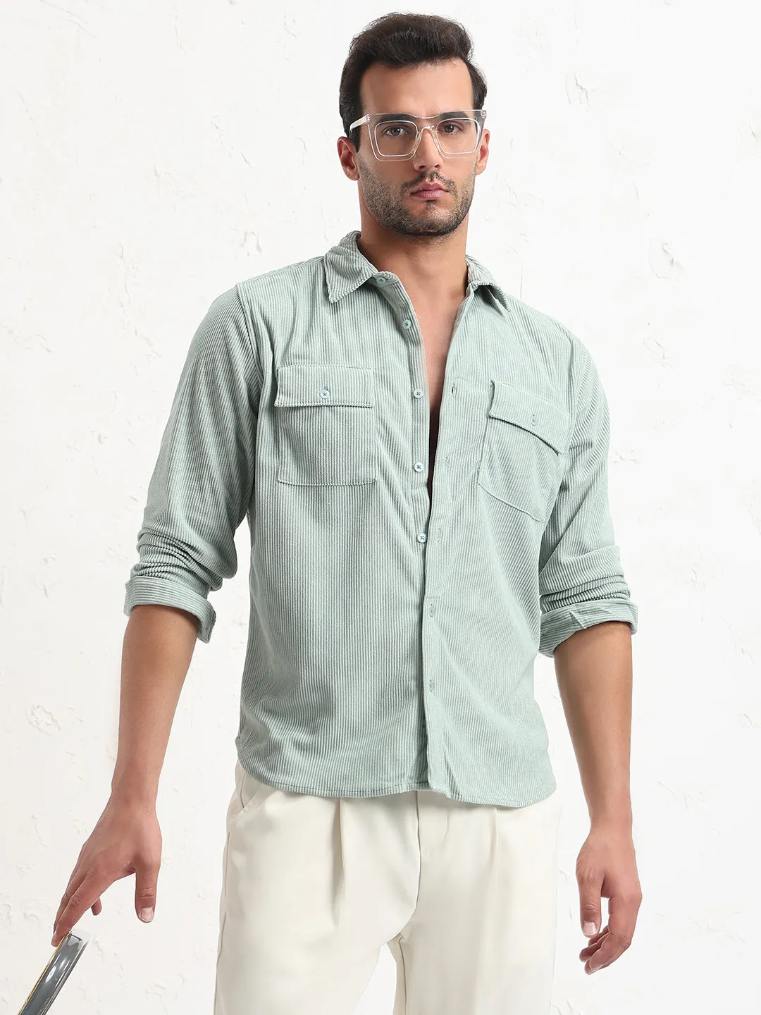 ErgonomicCut Men's Green Solid Slim Fit Shirt