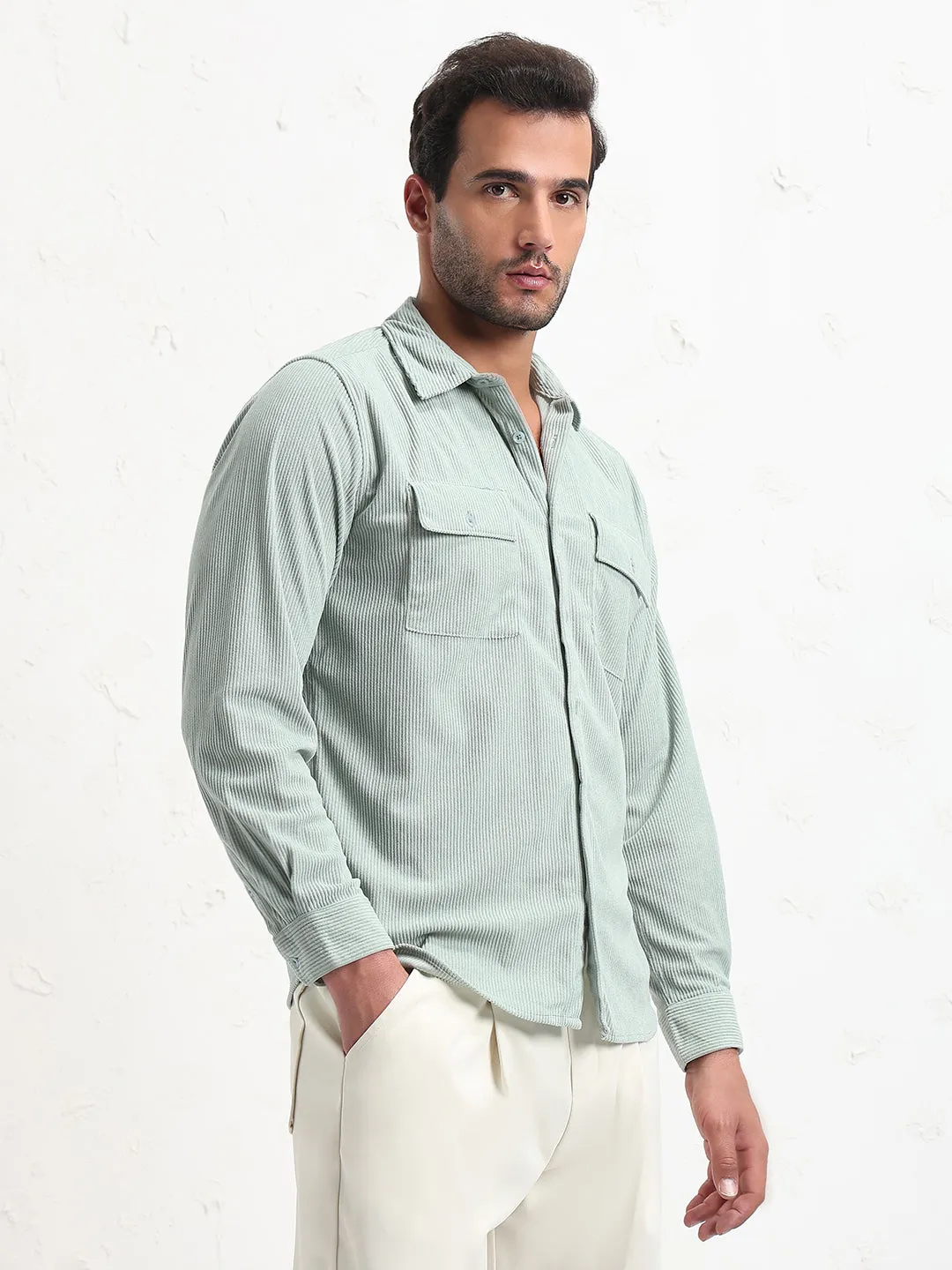 Classic Mode Stylish Protection Men's Green Solid Slim Fit Shirt