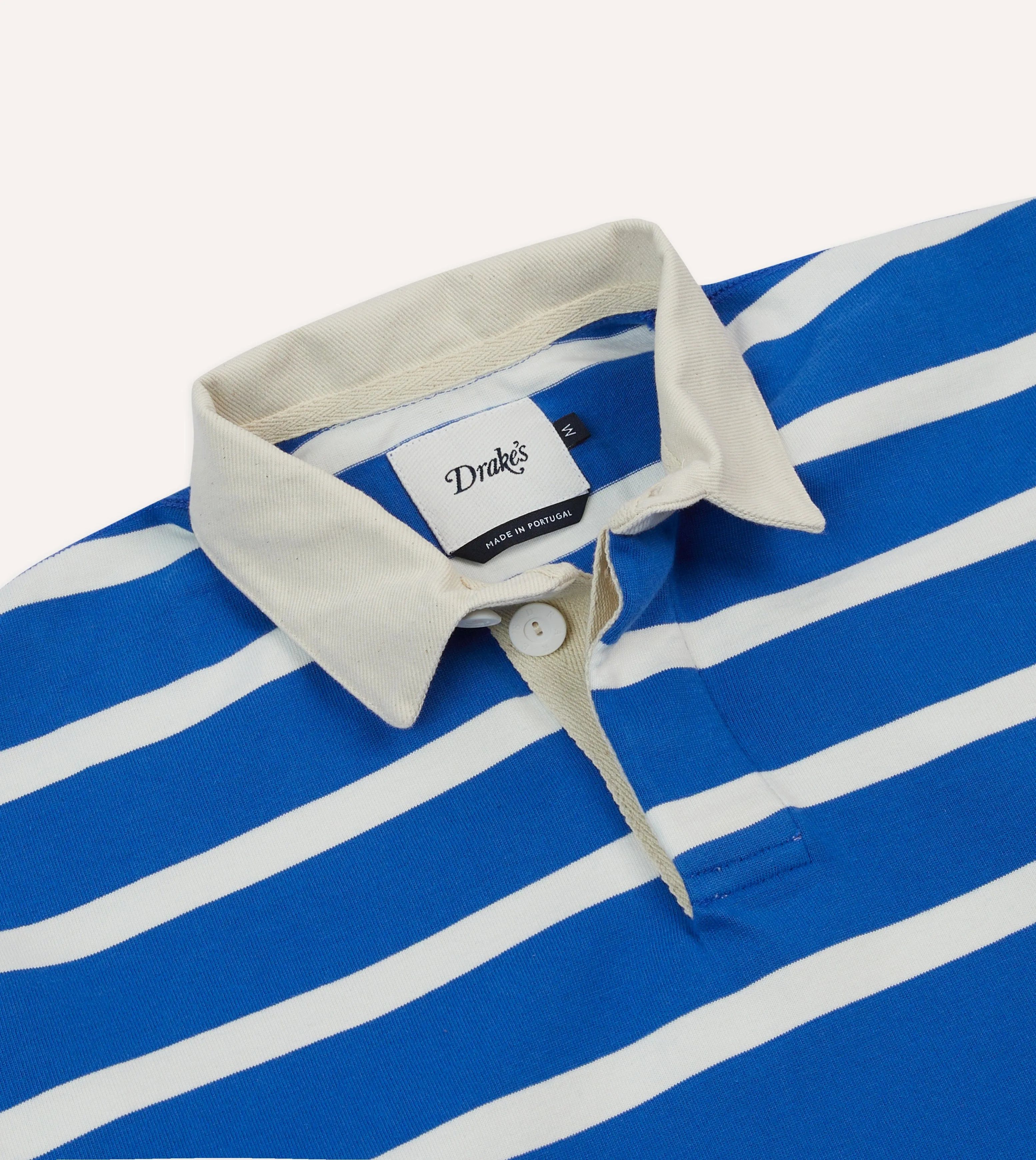 Blue and White Dual Stripe Cotton Rugby Shirt Layered Collar Low Impact Dye