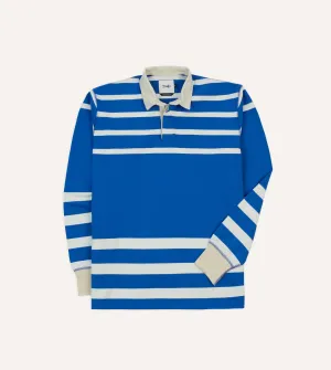 Set In Sleeve Quick Comfort Fit Blue and White Dual Stripe Cotton Rugby Shirt