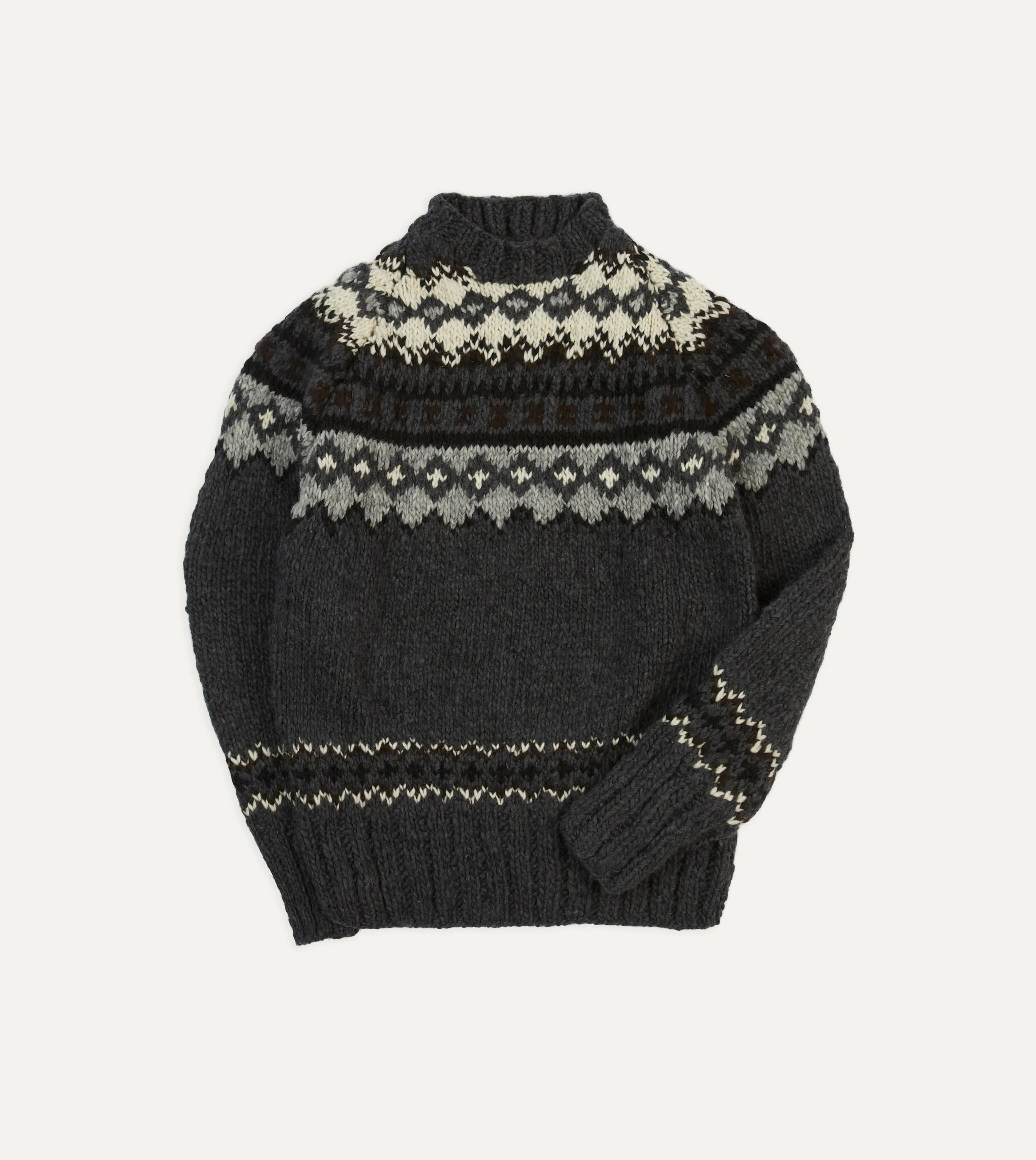 Chamula Grey Fairisle Merino Jumper Breathable Yarn Flexible Seam Structure