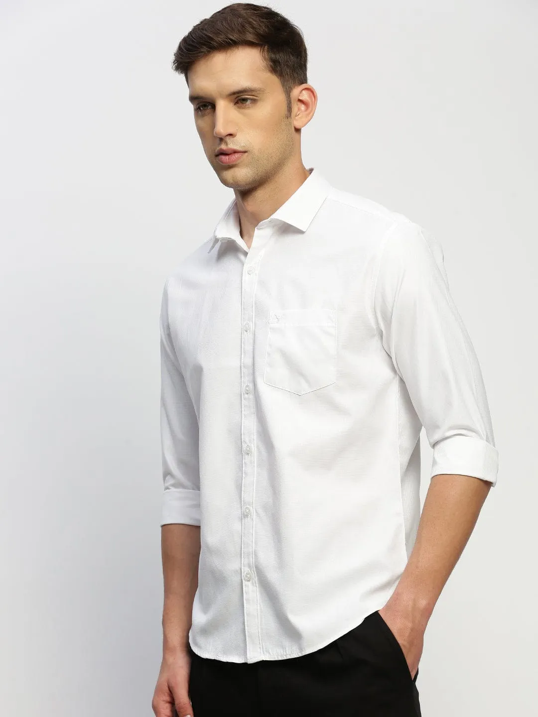 Men's White Spread Collar Slim Fit Shirt Sport Ease Comfortable Design
