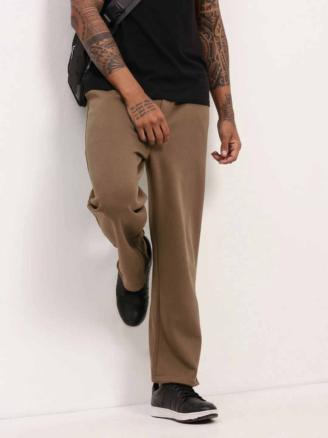 Men's Brown Cotton Track Pant Tapered Leg Design