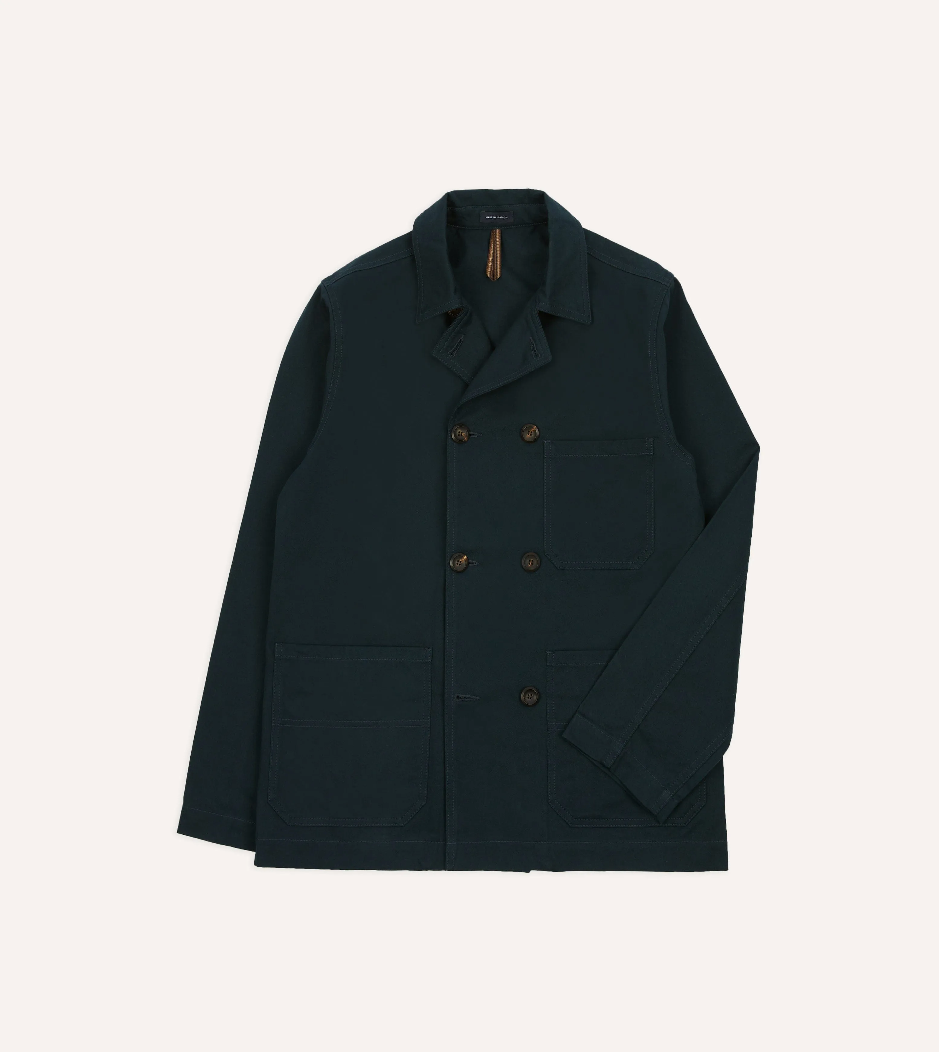 Packable Style Navy Cotton Double-Breasted Chore Coat