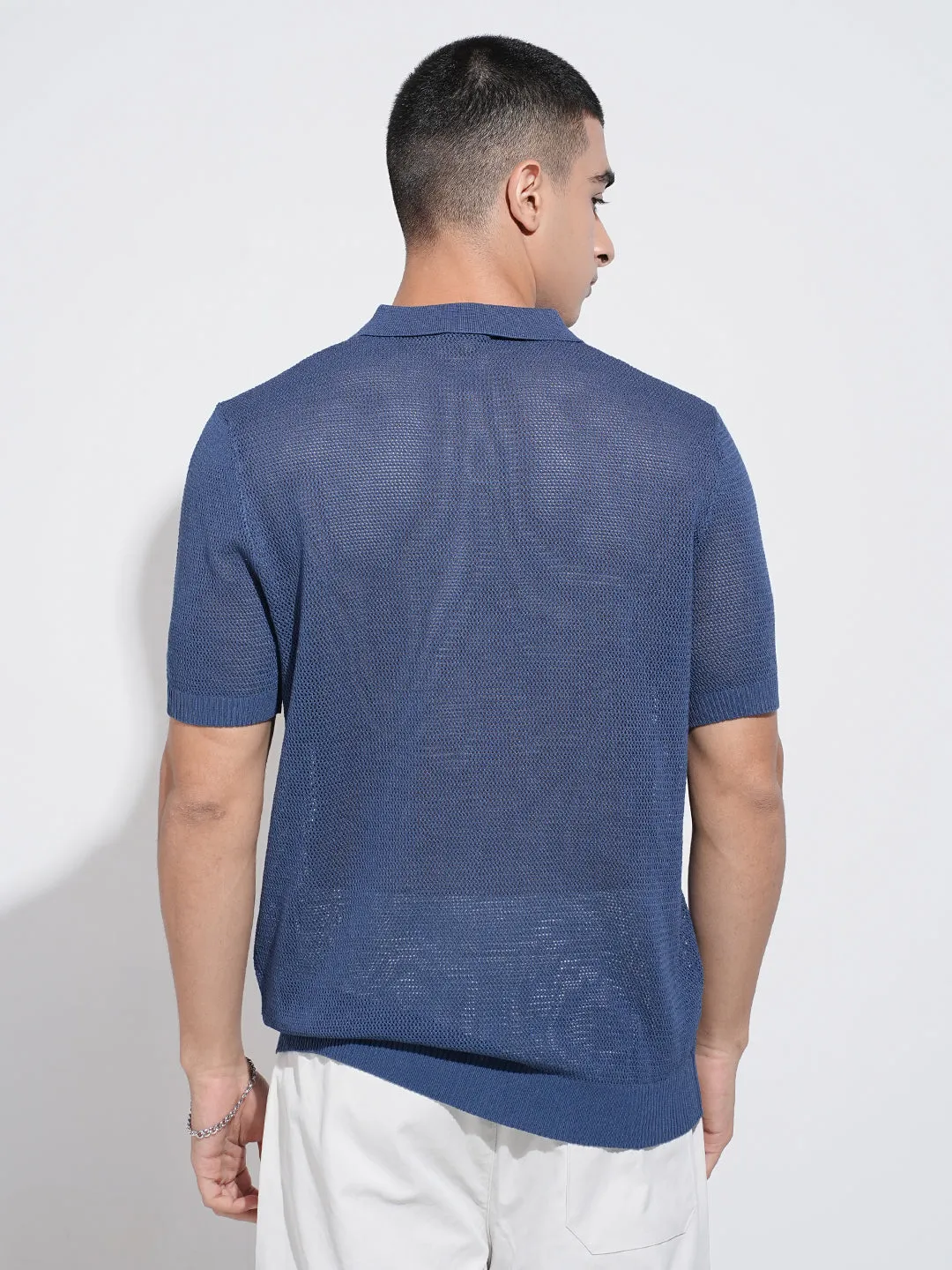 Men's Blue Short Sleeves Polo Collar Regular Fit T-Shirt Future Glow