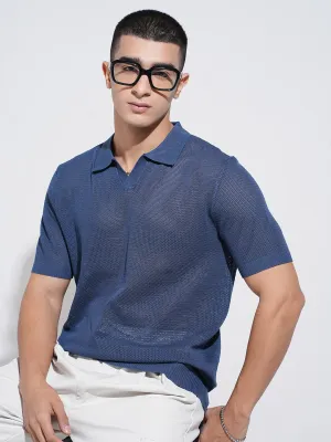 Men's Blue Short Sleeves Polo Collar Regular Fit T-Shirt Luxury Mood Italian Flair