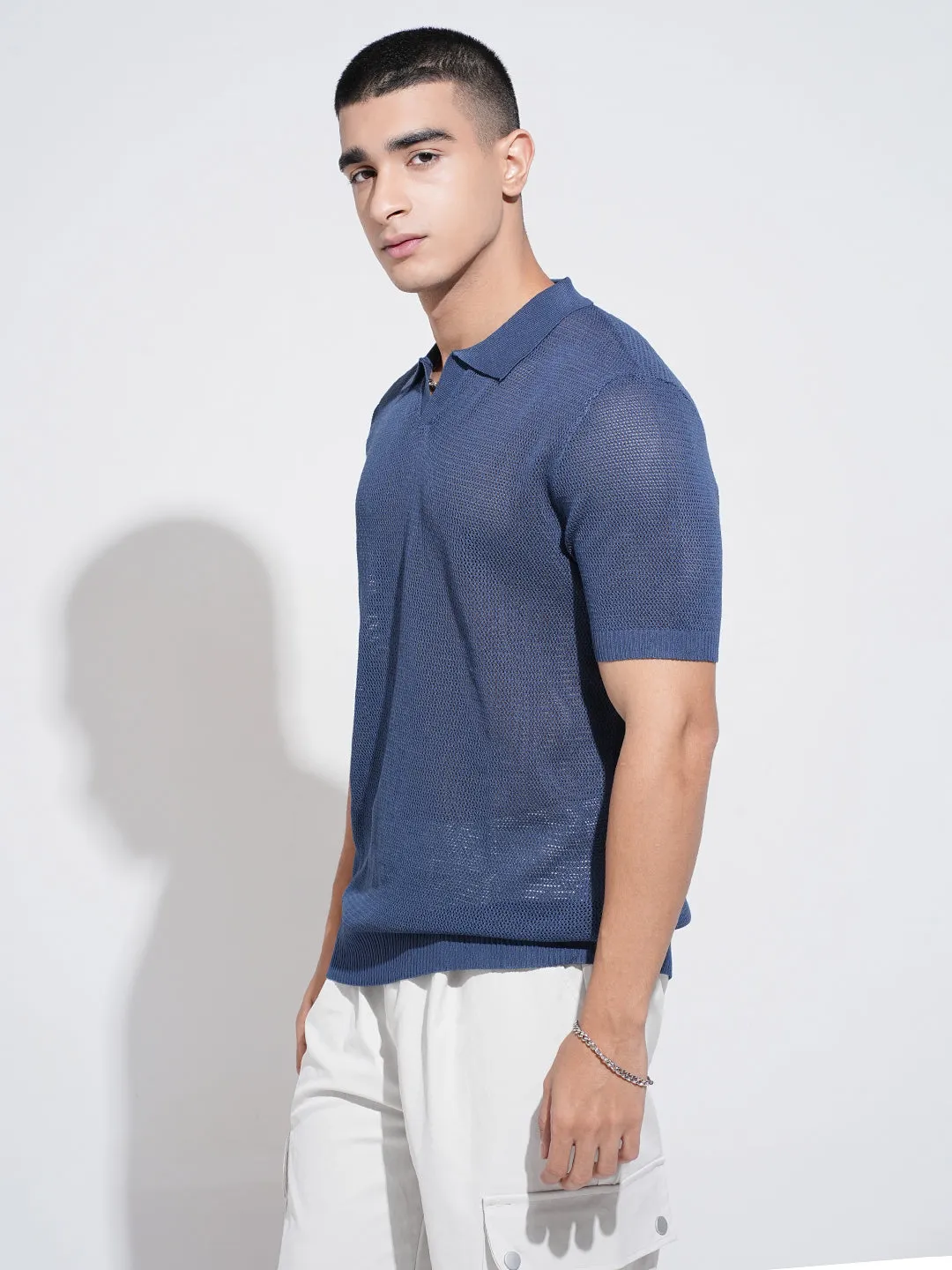 Everyday Look Men's Blue Short Sleeves Polo Collar Regular Fit T-Shirt