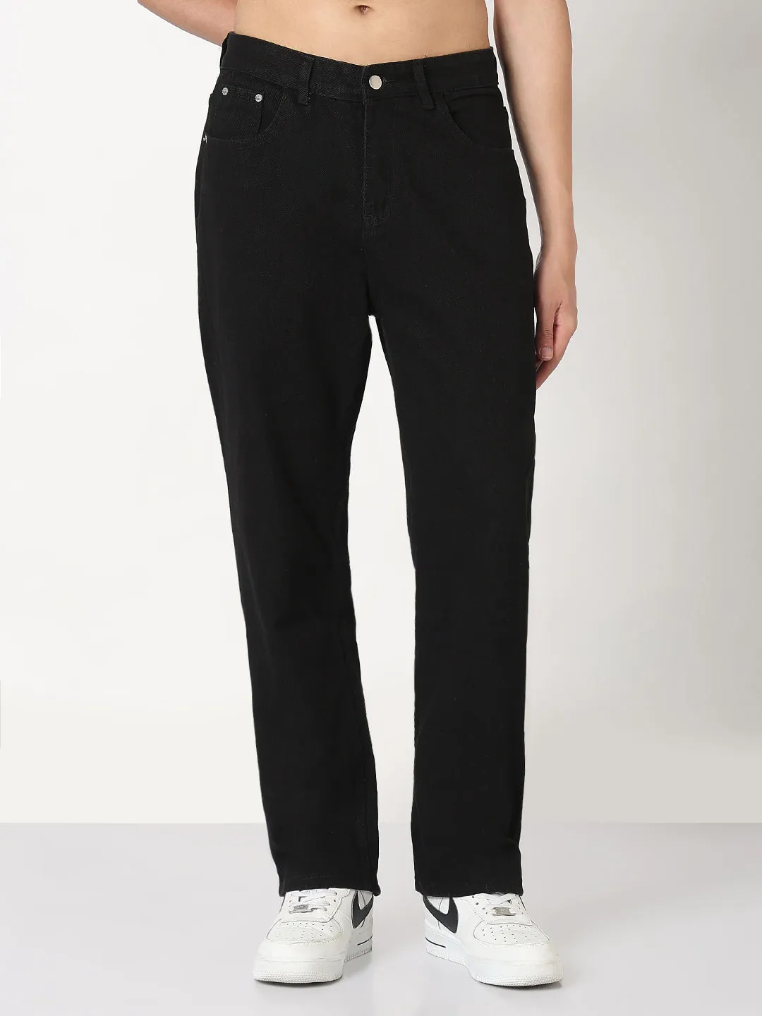 Men's Black Straight Fit Jeans with Back Zip Winter Warmth Sustainable Reinforced Stitching Details