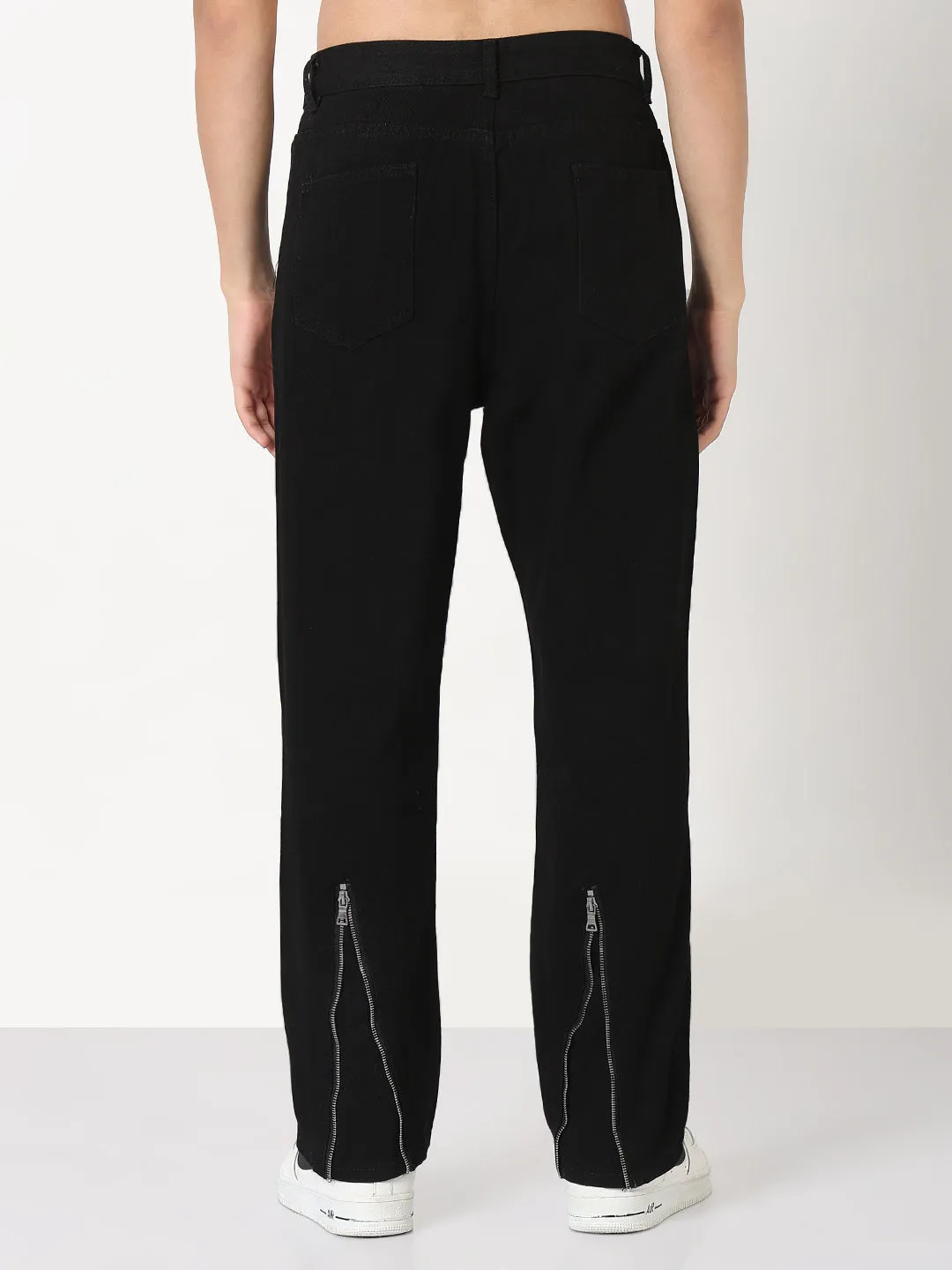 Men's Black Straight Fit Jeans with Back Zip Cool Essential