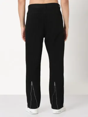 Men's Black Straight Fit Jeans with Back Zip Cool Essential