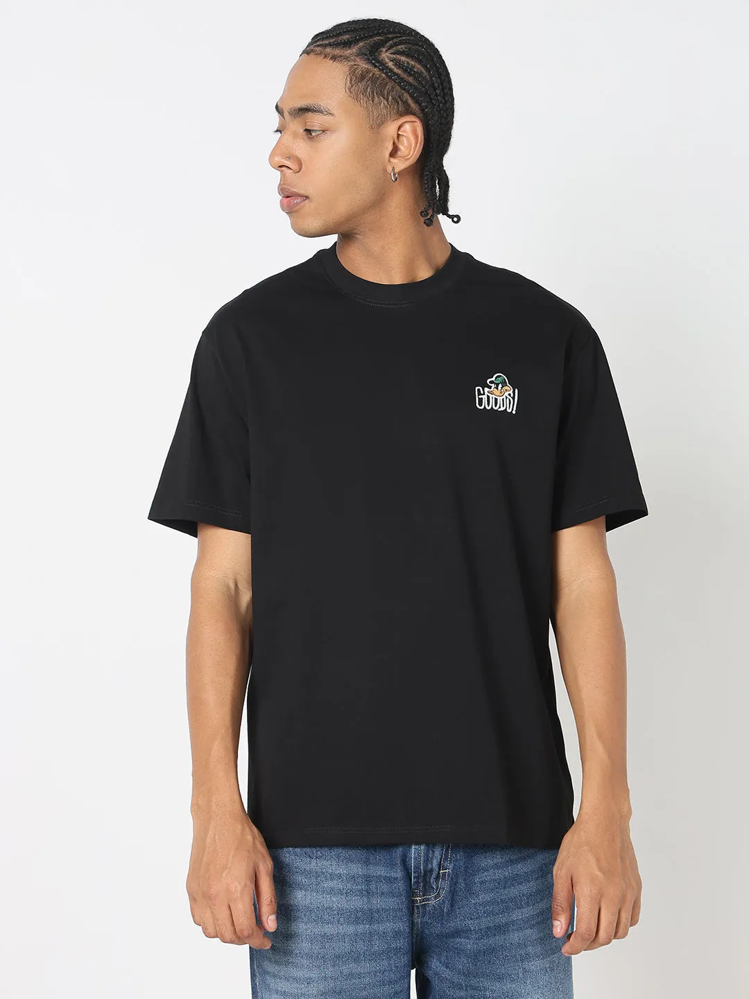 Men's Casual Black Graphic printed Relaxed Fit T-Shirt AdjustableWaist