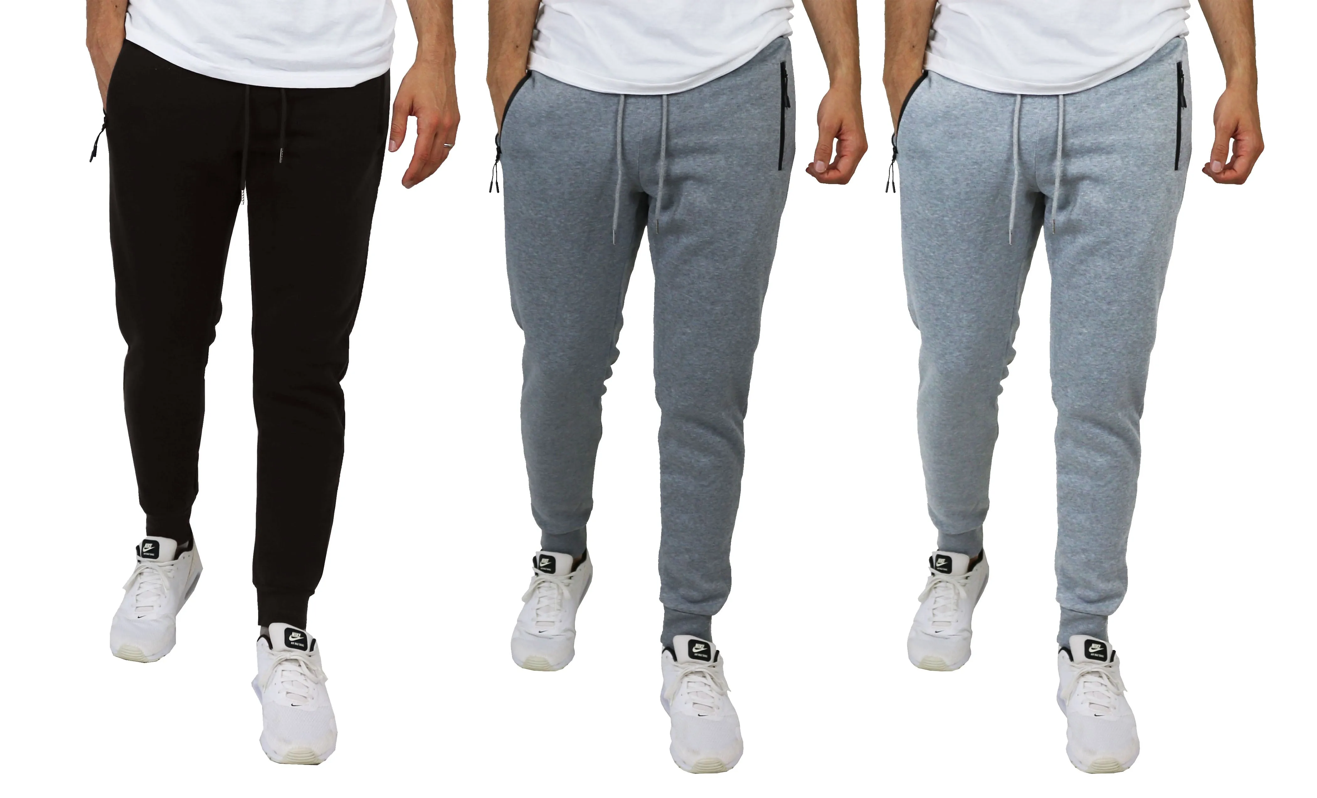 3-Pack Men's Slim Fit Fleece-Lined Jogger Sweatpants With Zipper Side Pockets (Sizes, S to 3XL) Secure Cuff Design