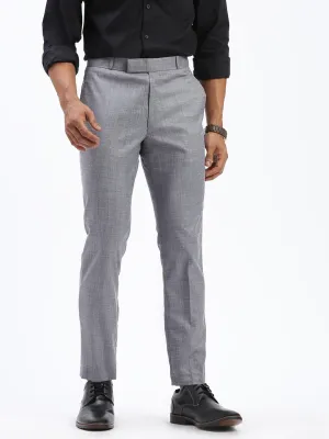 Men's Grey Cotton Comfort Slim Fit Low-Rise Trousers Simple and Cozy