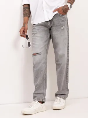 Casual Fit Relaxed Waist Fit Men's Grey Solid Straight Fit Jeans