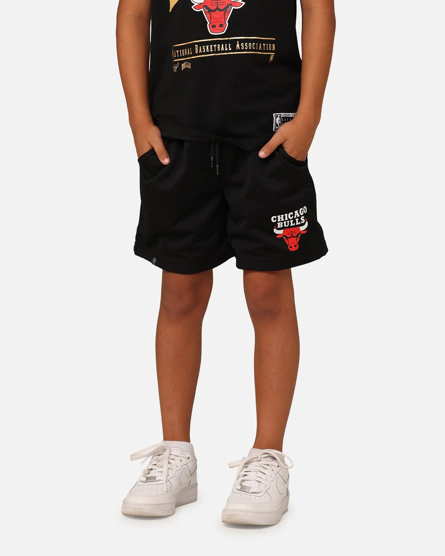 Clean Fit Glide On Mobility Cut NBA Kids' Chicago Bulls Team Mesh Shorts Black