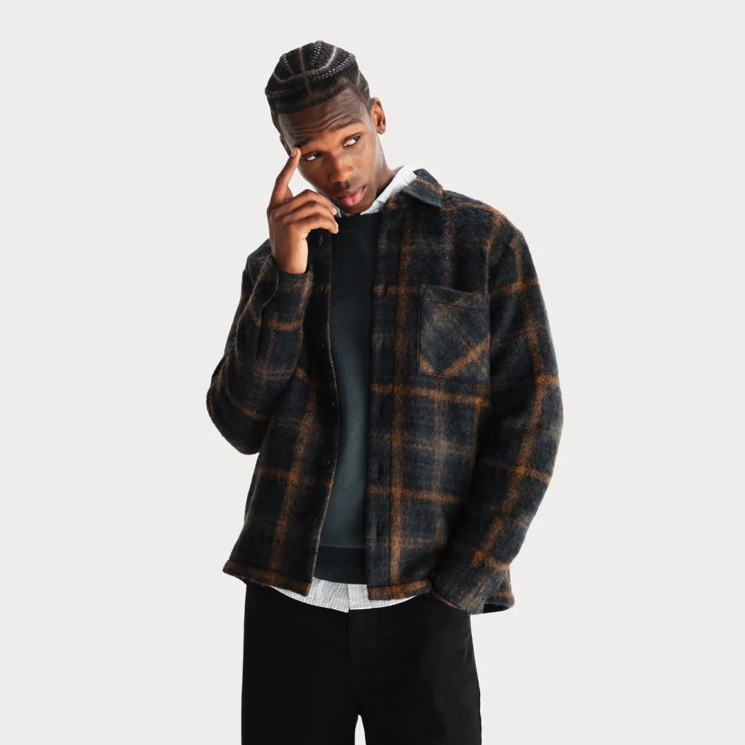 Non Restrictive Tailoring Reinforced Stitching Whiting Overshirt Drawn Check (Teal   Orange)