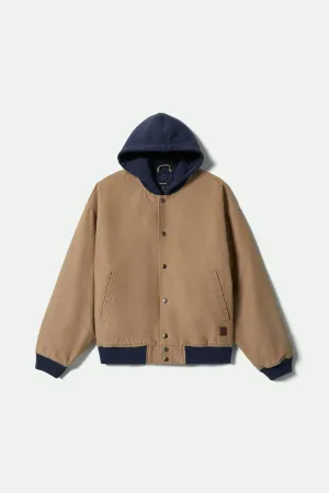 Active Daily Wear Timeless Fit Style Canvas Hooded Bomber Jacket - Khaki/Mood Indigo