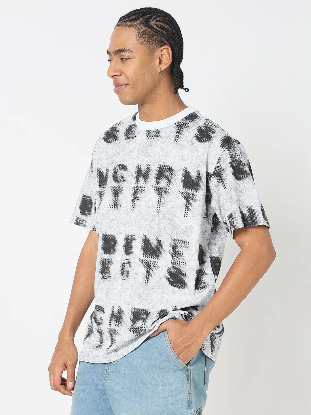 Men's Casual White Typography T-Shirt Functional Design Adjustable Straps