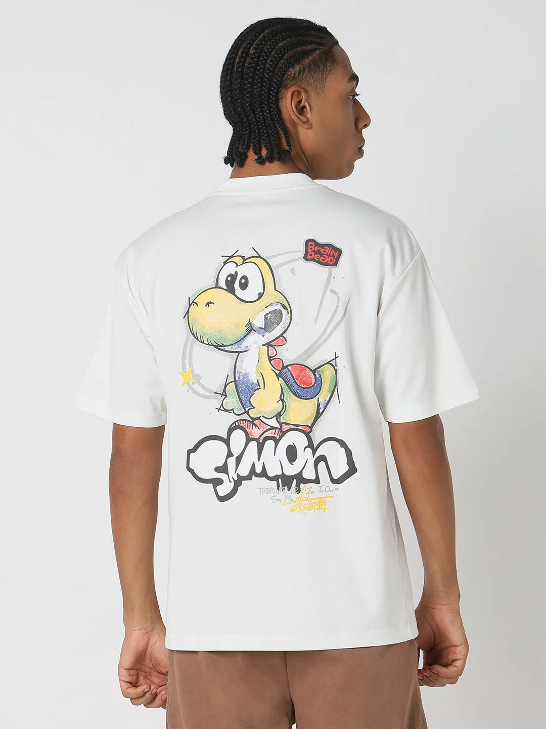 Men's Casual White Cartoon Graphic T-Shirt Winter Fit