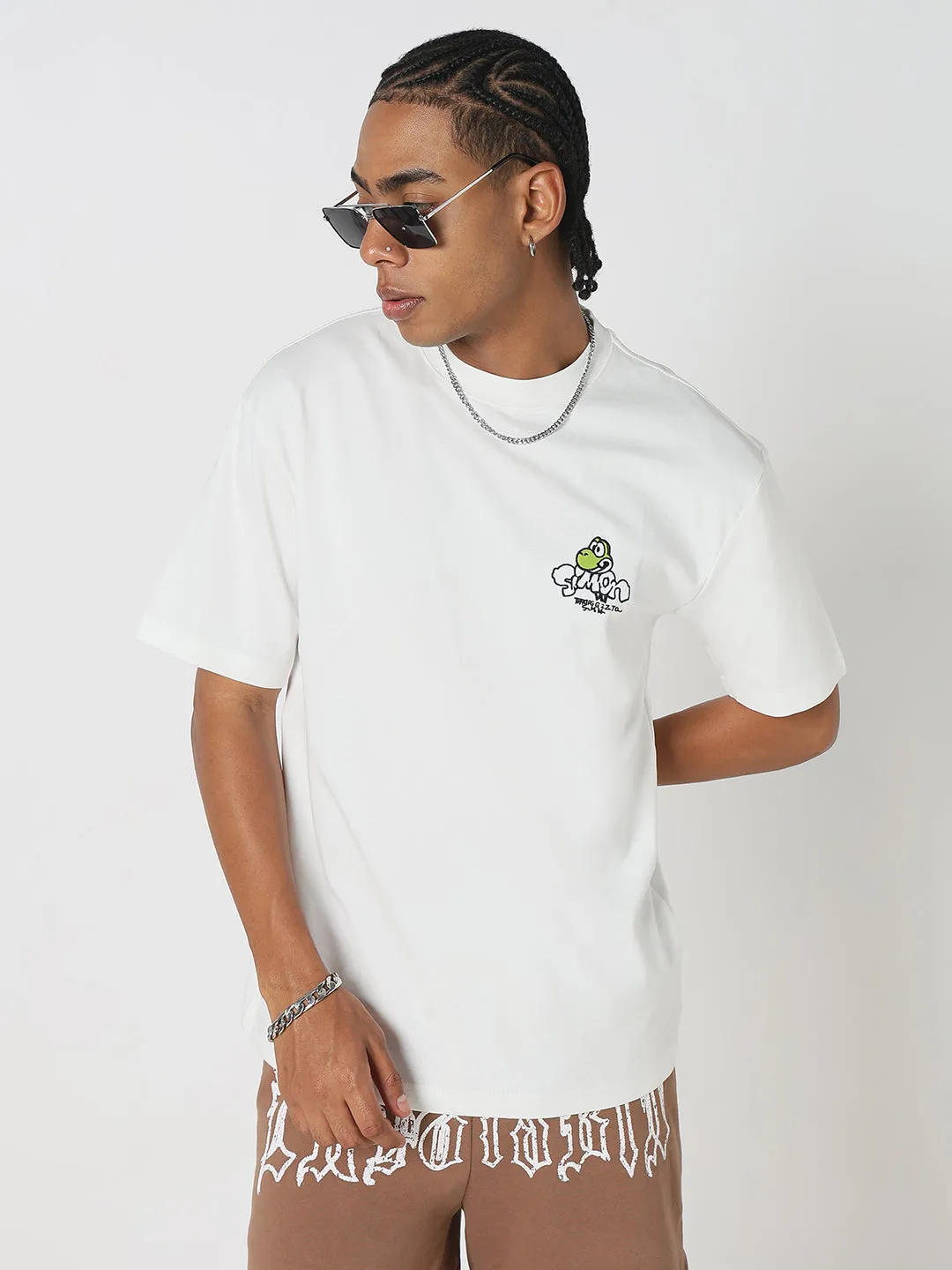 Men's Casual White Cartoon Graphic T-Shirt Bold Step